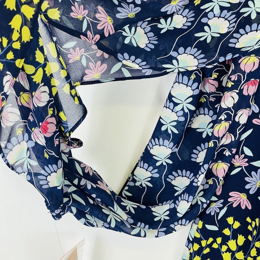 NEW Nanette Lepore Dress Womens 4 Floral Cold Shoulder Navy Blue Airy Romantic - Picture 5 of 8